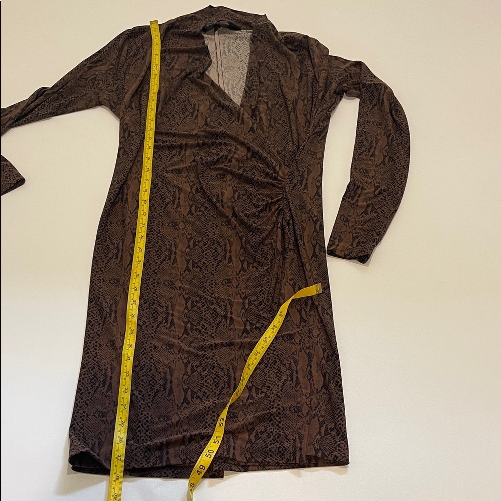Norma Kamali Brown Snake-Print Long Sleeve Faux Wrap Dress - Picture 3 of 8